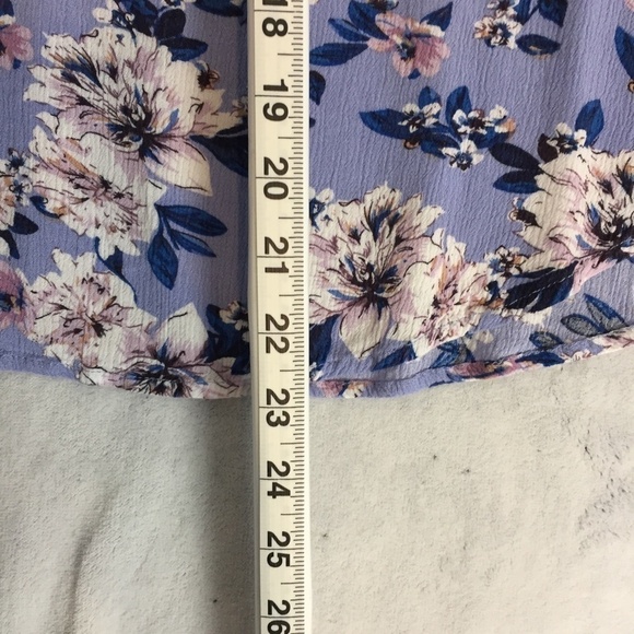 Warehouse One Cold Shoulder Floral Blouse Small Half Sleeve Violet Blue Popover - Picture 9 of 9